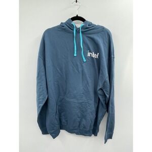 Intel Hoodie Mens XL Indigo Blue Graphic Print Fleece Lined Kangaroo Pockets NWT